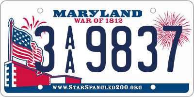 MD license plate 3AA9837