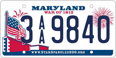 MD license plate 3AA9840