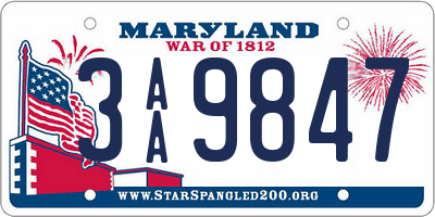 MD license plate 3AA9847