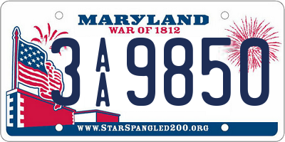 MD license plate 3AA9850