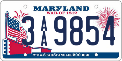 MD license plate 3AA9854