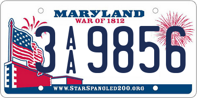 MD license plate 3AA9856