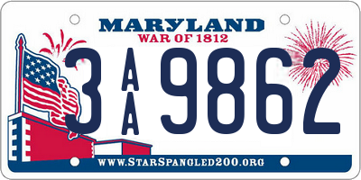 MD license plate 3AA9862