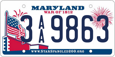 MD license plate 3AA9863