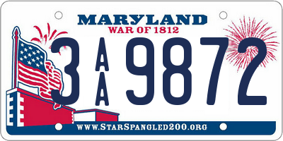 MD license plate 3AA9872