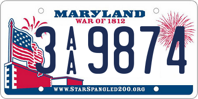 MD license plate 3AA9874