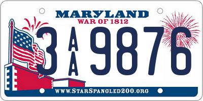 MD license plate 3AA9876