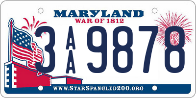 MD license plate 3AA9878