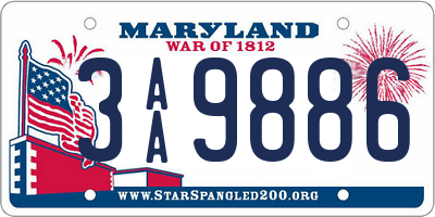 MD license plate 3AA9886