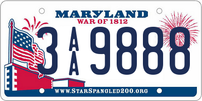 MD license plate 3AA9888