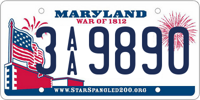 MD license plate 3AA9890