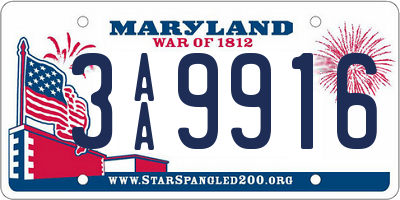 MD license plate 3AA9916