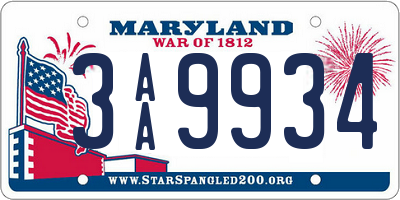 MD license plate 3AA9934