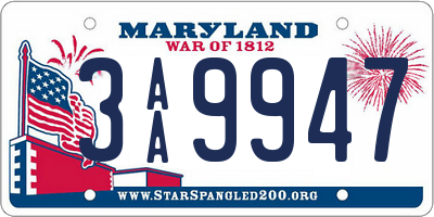 MD license plate 3AA9947