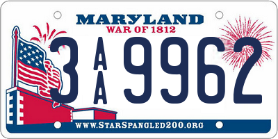 MD license plate 3AA9962