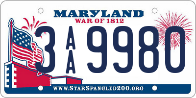 MD license plate 3AA9980