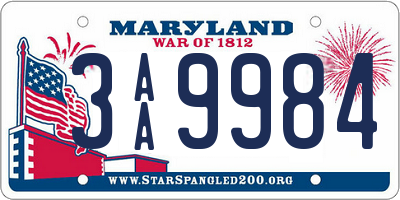 MD license plate 3AA9984