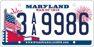 MD license plate 3AA9986