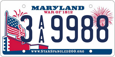 MD license plate 3AA9988