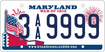 MD license plate 3AA9999