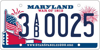 MD license plate 3AB0025