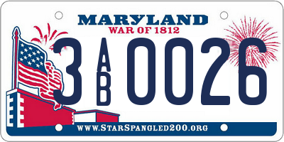 MD license plate 3AB0026