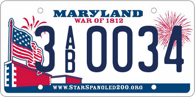 MD license plate 3AB0034
