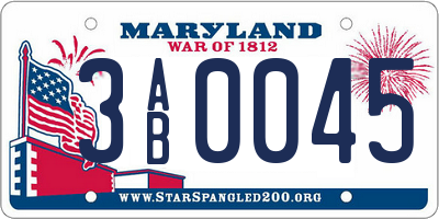 MD license plate 3AB0045