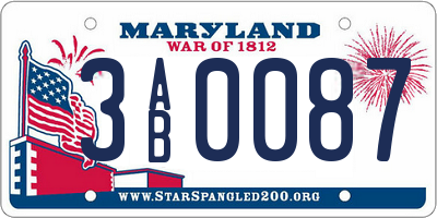 MD license plate 3AB0087