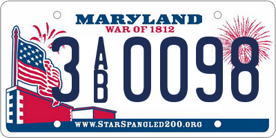 MD license plate 3AB0098