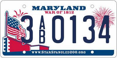 MD license plate 3AB0134