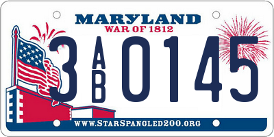 MD license plate 3AB0145