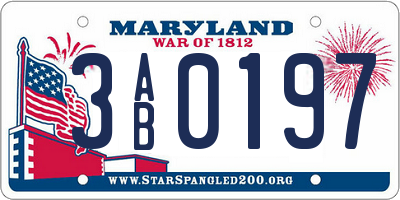 MD license plate 3AB0197