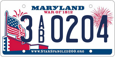 MD license plate 3AB0204