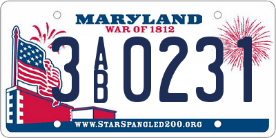 MD license plate 3AB0231