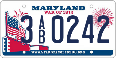MD license plate 3AB0242