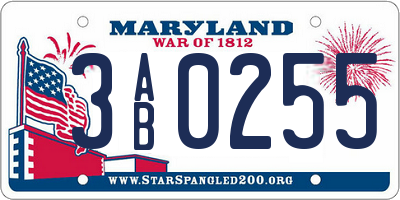 MD license plate 3AB0255