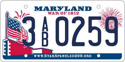 MD license plate 3AB0259