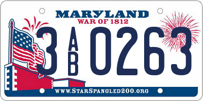 MD license plate 3AB0263