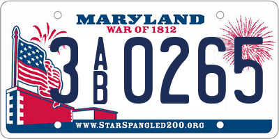 MD license plate 3AB0265