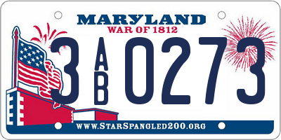 MD license plate 3AB0273