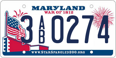 MD license plate 3AB0274