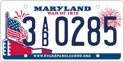 MD license plate 3AB0285