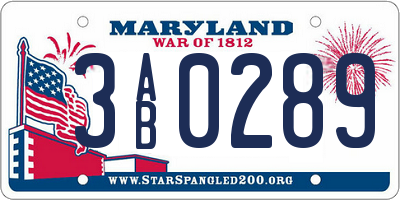 MD license plate 3AB0289