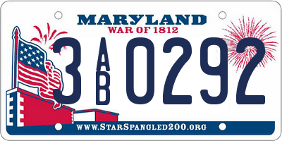 MD license plate 3AB0292