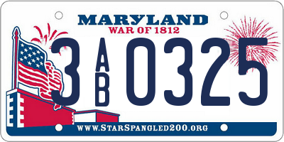 MD license plate 3AB0325
