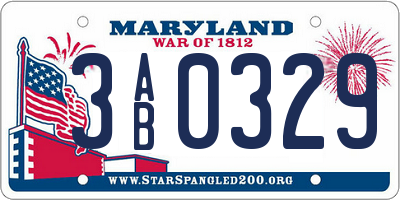 MD license plate 3AB0329