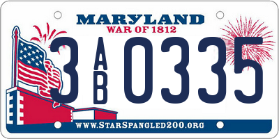 MD license plate 3AB0335