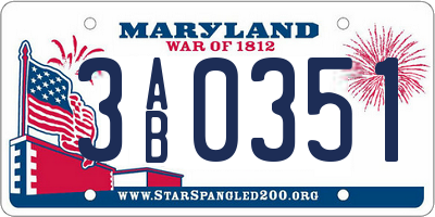 MD license plate 3AB0351