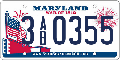 MD license plate 3AB0355